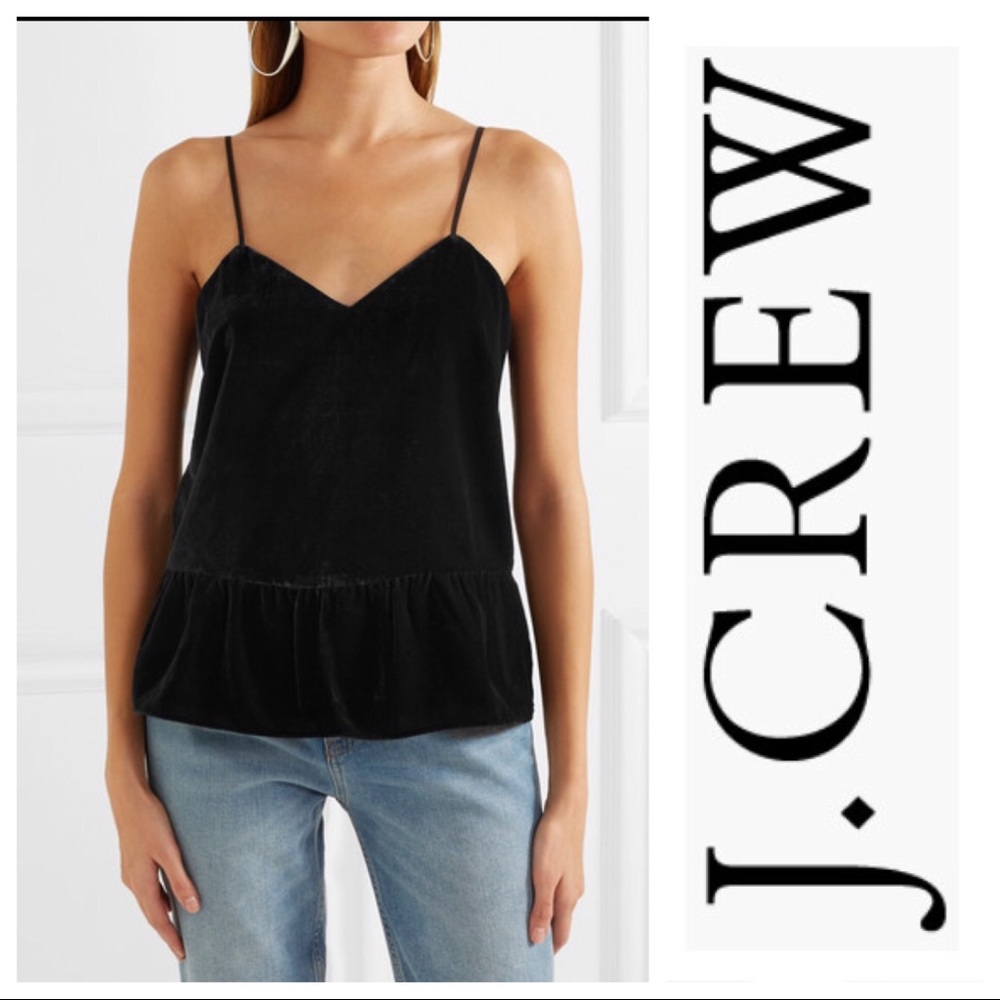 J. Crew Black Velvet Peplum Tank Top Size 12